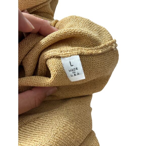 Vintage St. John Gold Metallic Knit Short Sleeve Sweater L - Picture 3 of 6